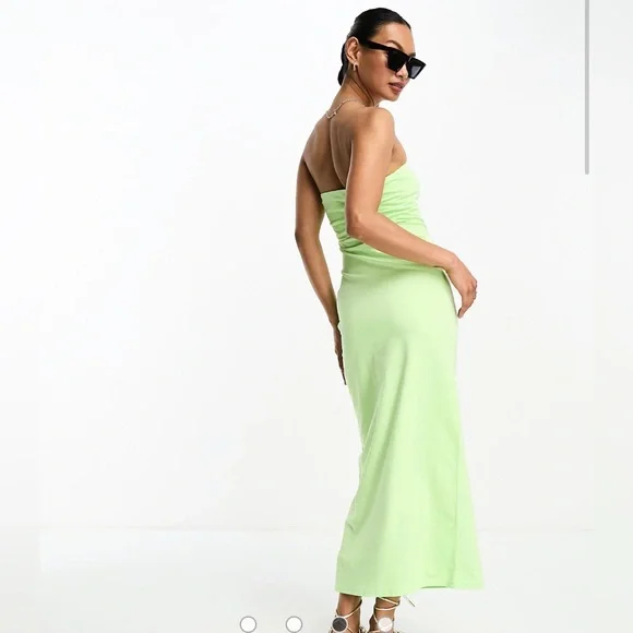 ASOS DESIGN bandeau bodycon midi dress in lime - Picture 2 of 7